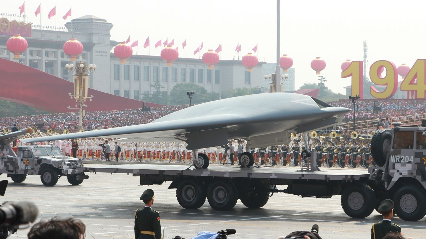 The stealthy GJ-11 combat drone was unveiled at a military parade in Beijing, China, in 2019. (Gordon Arthur/Staff)