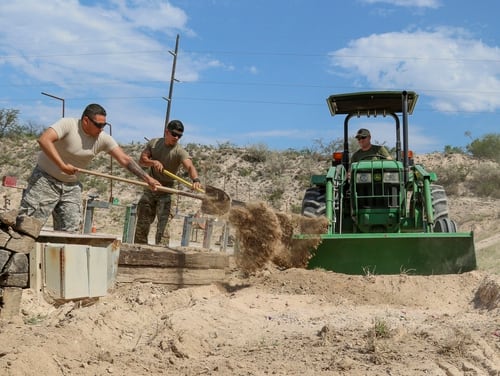 Texas Guardsmen from El Paso's 3rd Battalion 133 Field Artillery Regiment assist at the Del Rio sector's weapons range for U.S. Customs and Border Protection in this May 16, 2018, photo. The troops' efforts cut the workloads of the CBP agents by running the range and lessens the time the range is down. (Sgt. 1st Class Suzanne Ringle/Army)