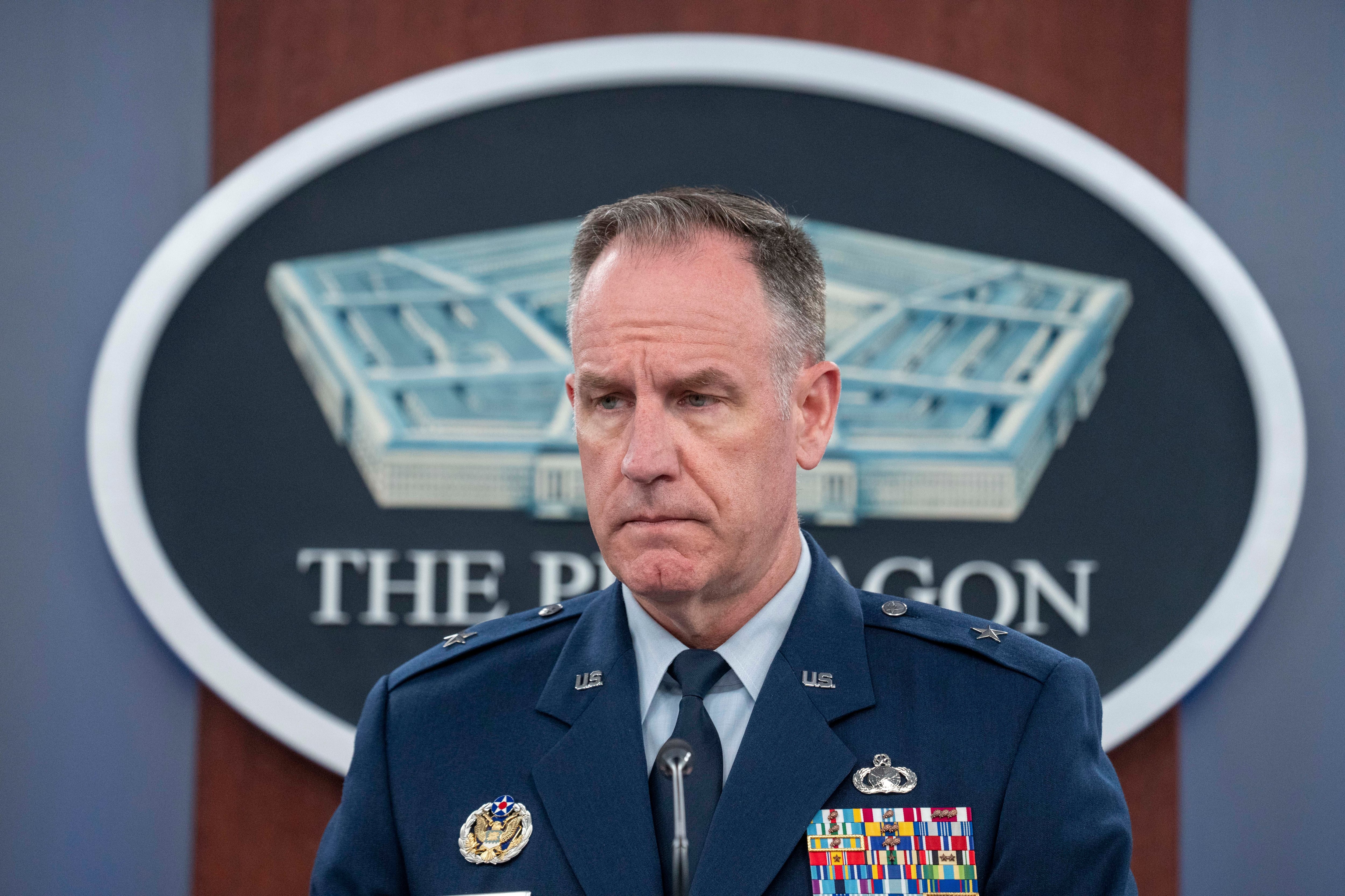 Pentagon spokesman U.S. Air Force Brig. Gen. Patrick Ryder listens to a question during a media briefing at the Pentagon, Thursday, July 6, 2023, in Washington.