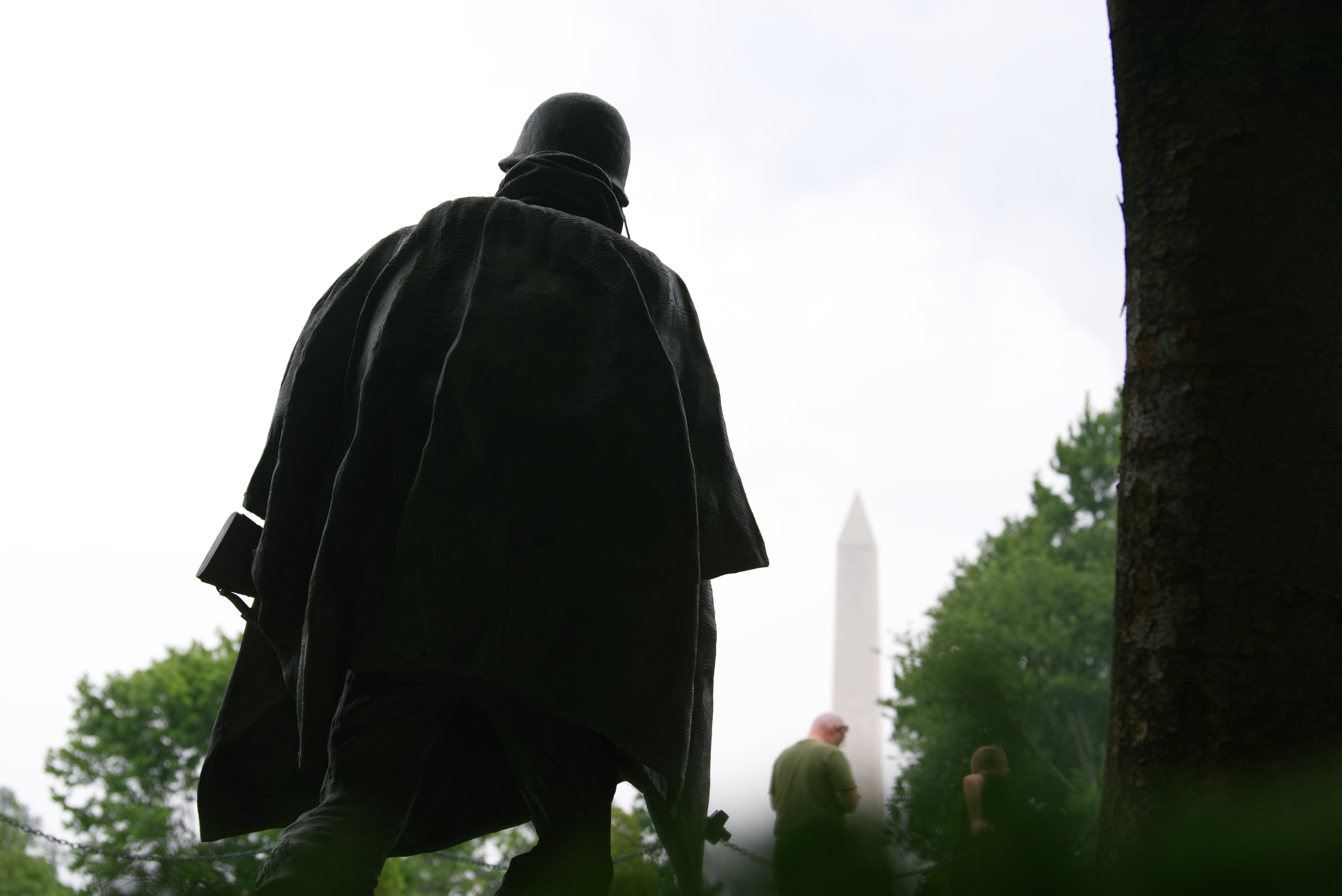 One of more than a dozen "On Patrol" statues at the Korean War Veterans Memorial is seen here June 20, 2023. It faces the Washington Monument.