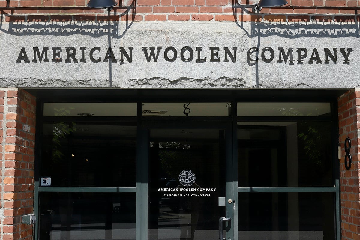 The main office facade of the American Woolen Company Inc., in Stafford Springs, Conn., on July 3, 2019.