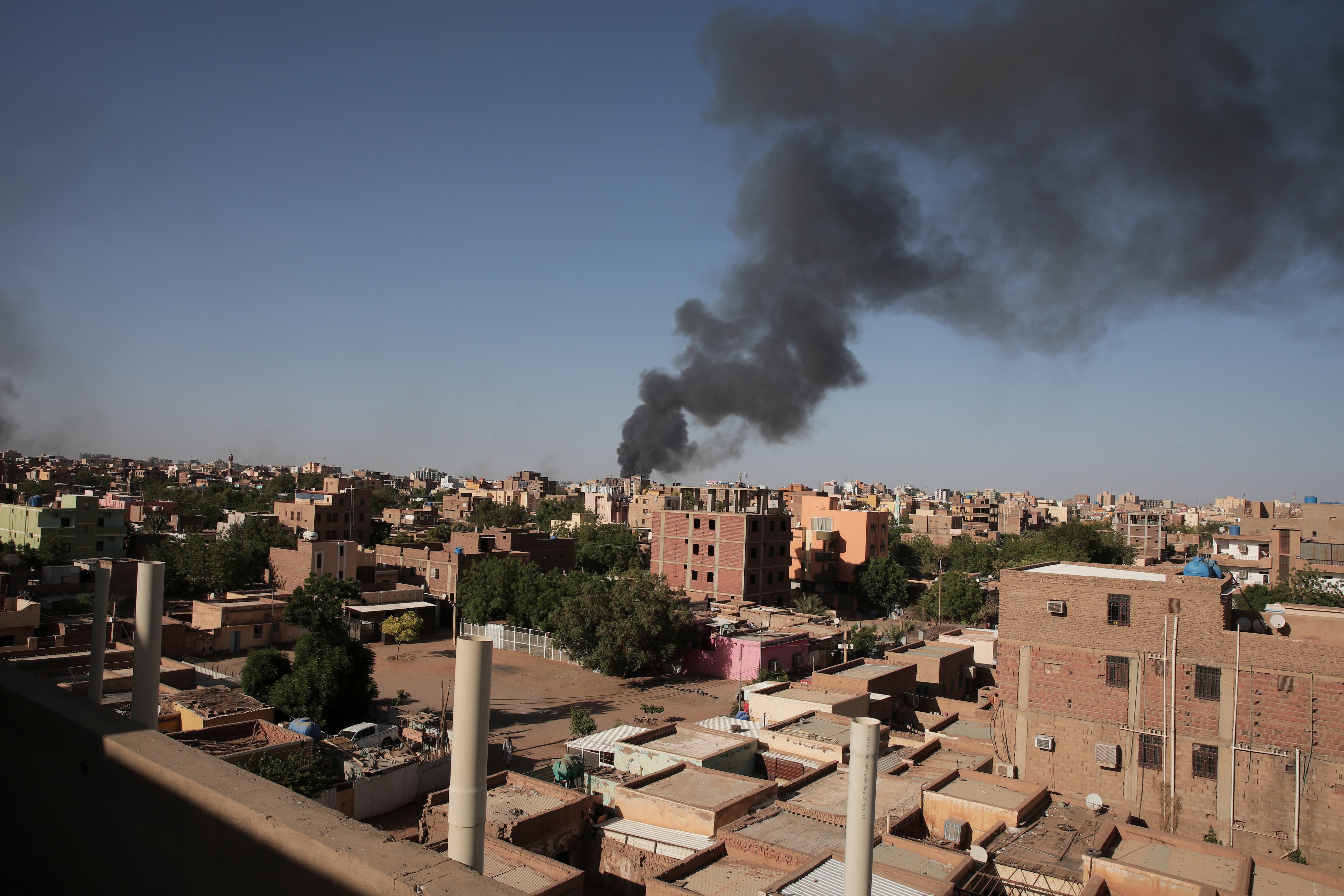 Smoke is seen in Khartoum, Sudan, Wednesday, April 19, 2023.