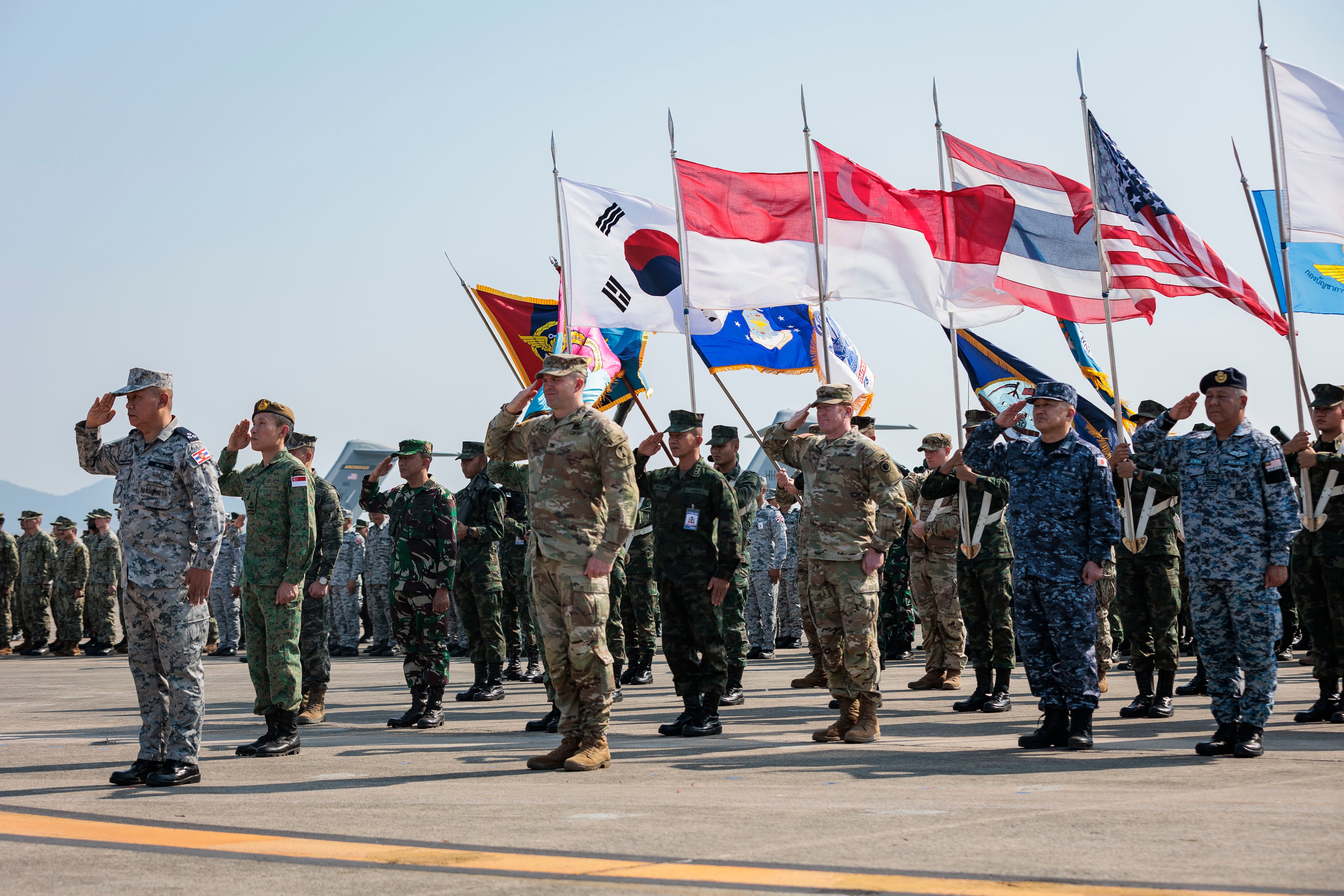 Service members from participating nations attend the opening ceremony of Exercise Cobra Gold at Utapao International Airport, Ban Chang district, Rayong province, Kingdom of Thailand, Feb. 28, 2023.