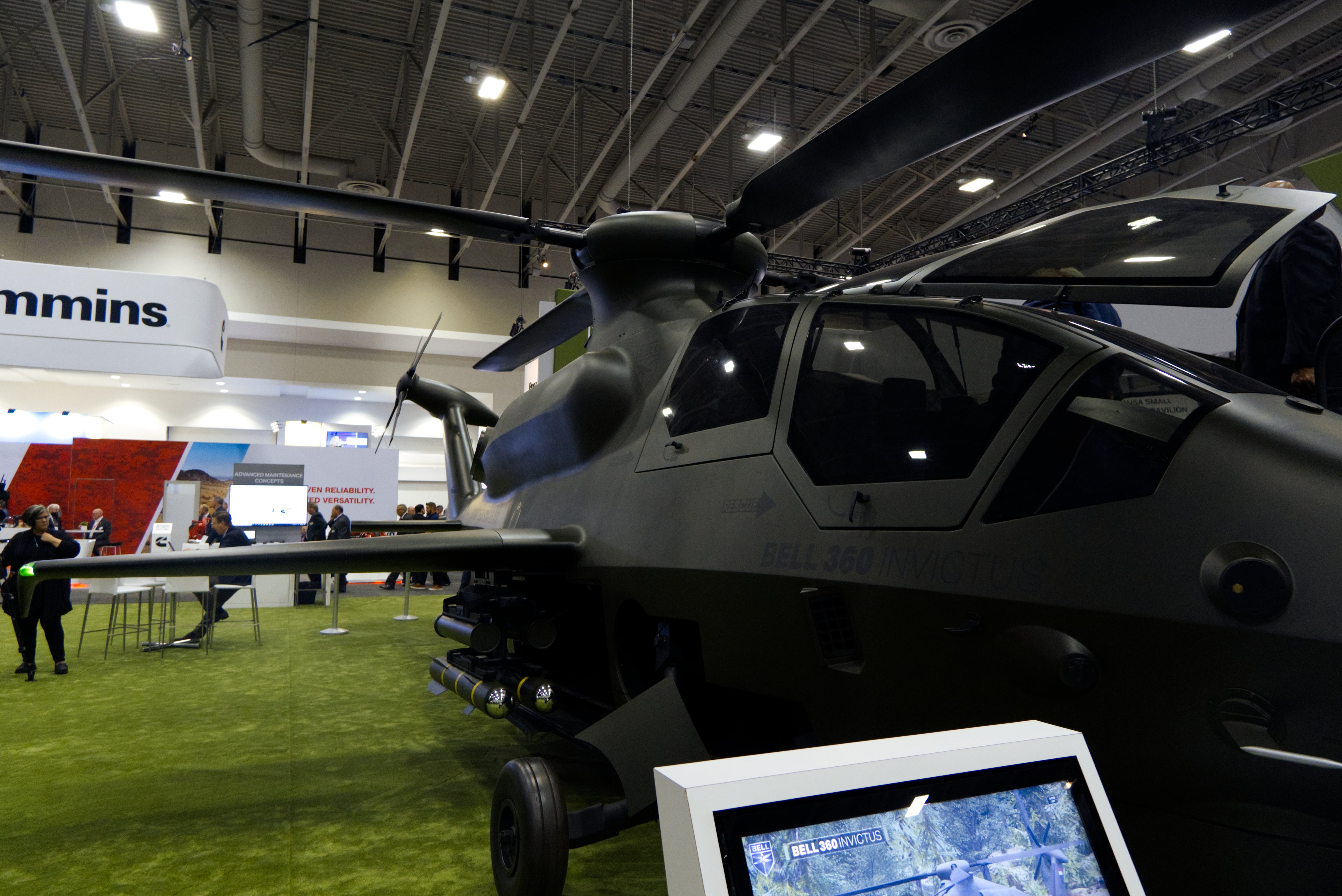 A Bell 360 Invictus sits on the show floor Oct. 10, 2023, at the Association of the U.S. Army convention in Washington, D.C.