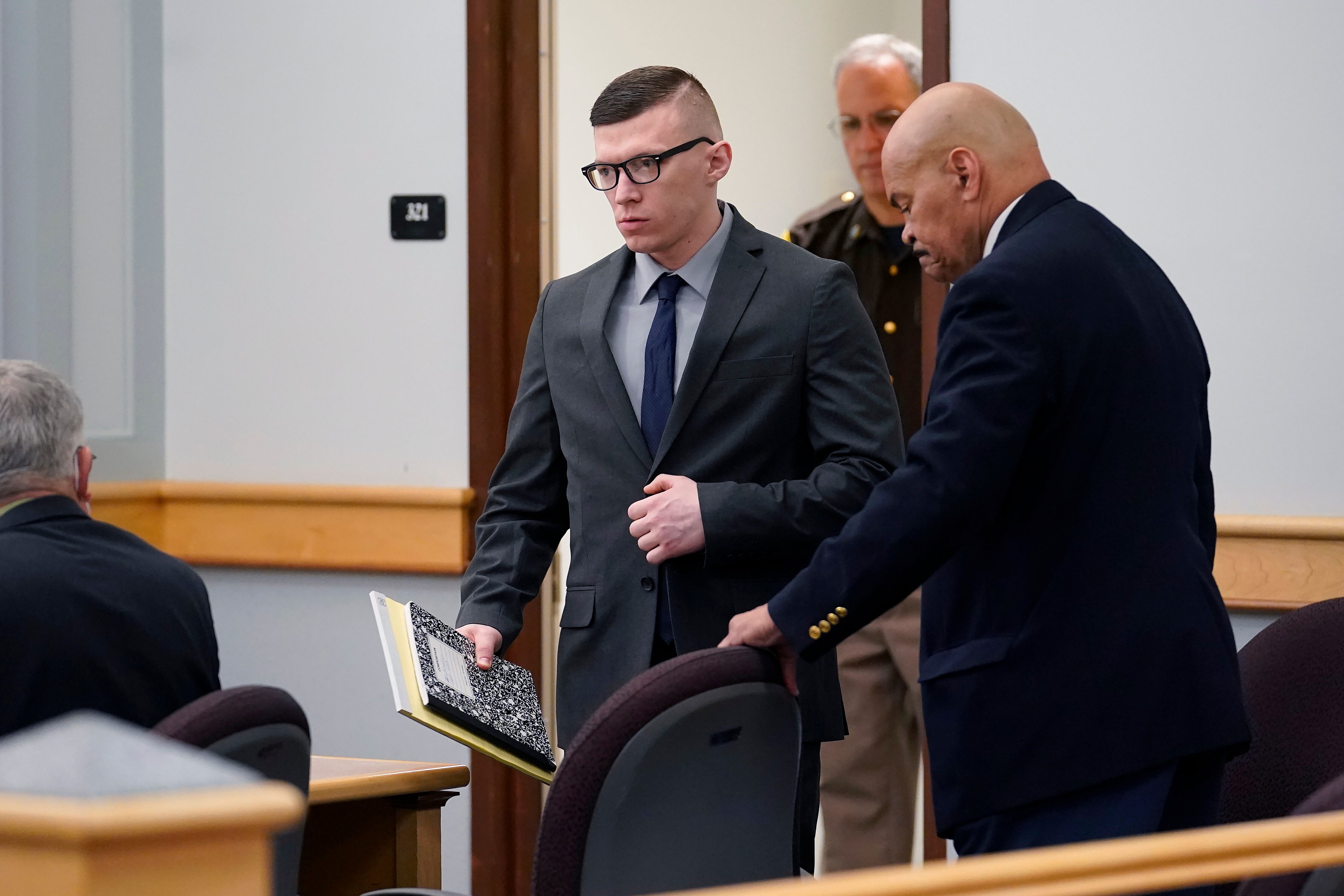 Volodymyr Zhukovskyy enters a courtroom at Coos County Superior Court, in Lancaster, N.H., Monday, July 25, 2022, before a scheduled visit to the crash scene.