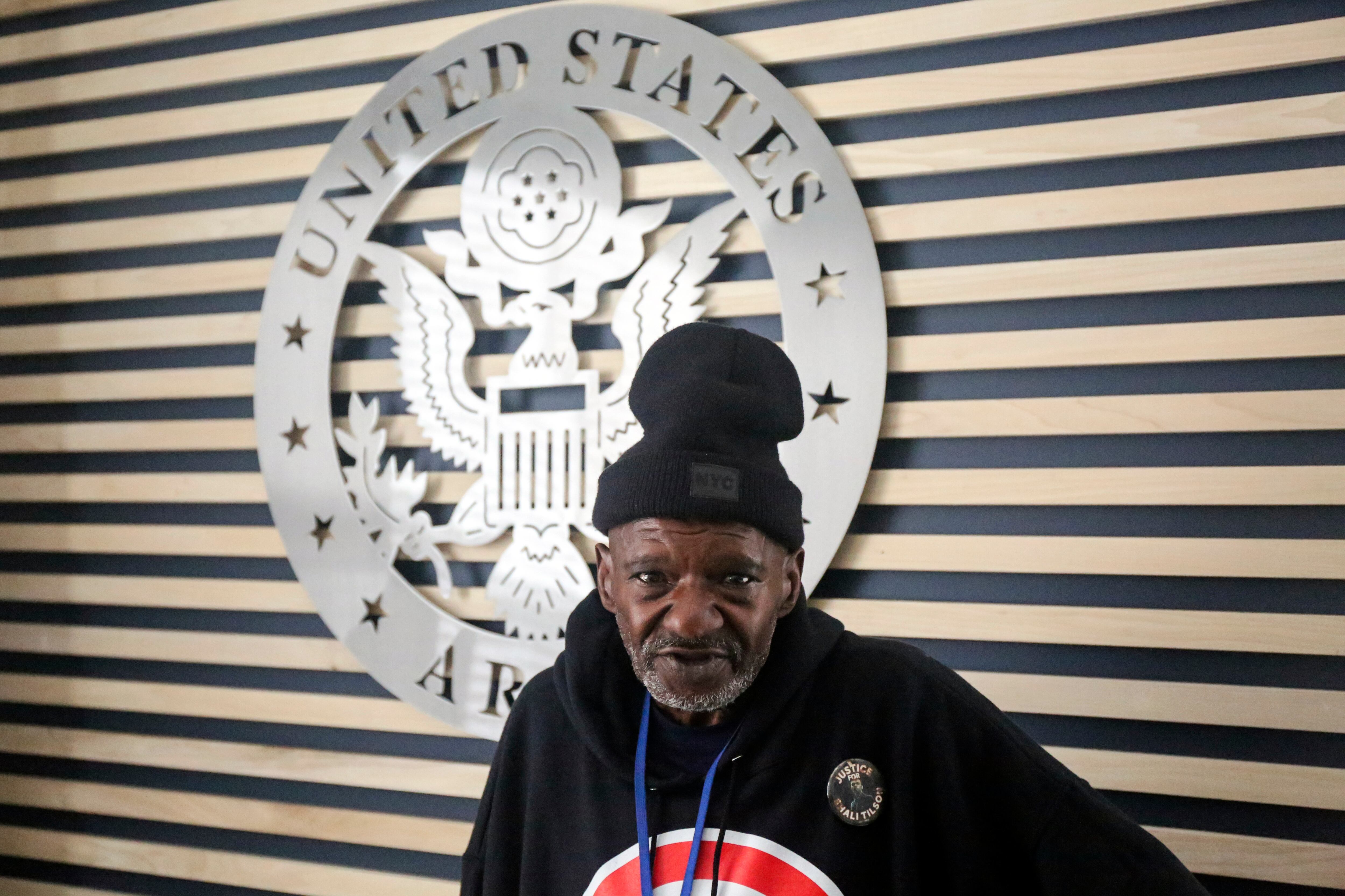 In this photo provided by Gabriella Rico, Vietnam War-era Army veteran Harold Tilson Jr., stands in a room on the campus of the Veterans Empowerment Organization in Atlanta, Nov. 10, 2023.