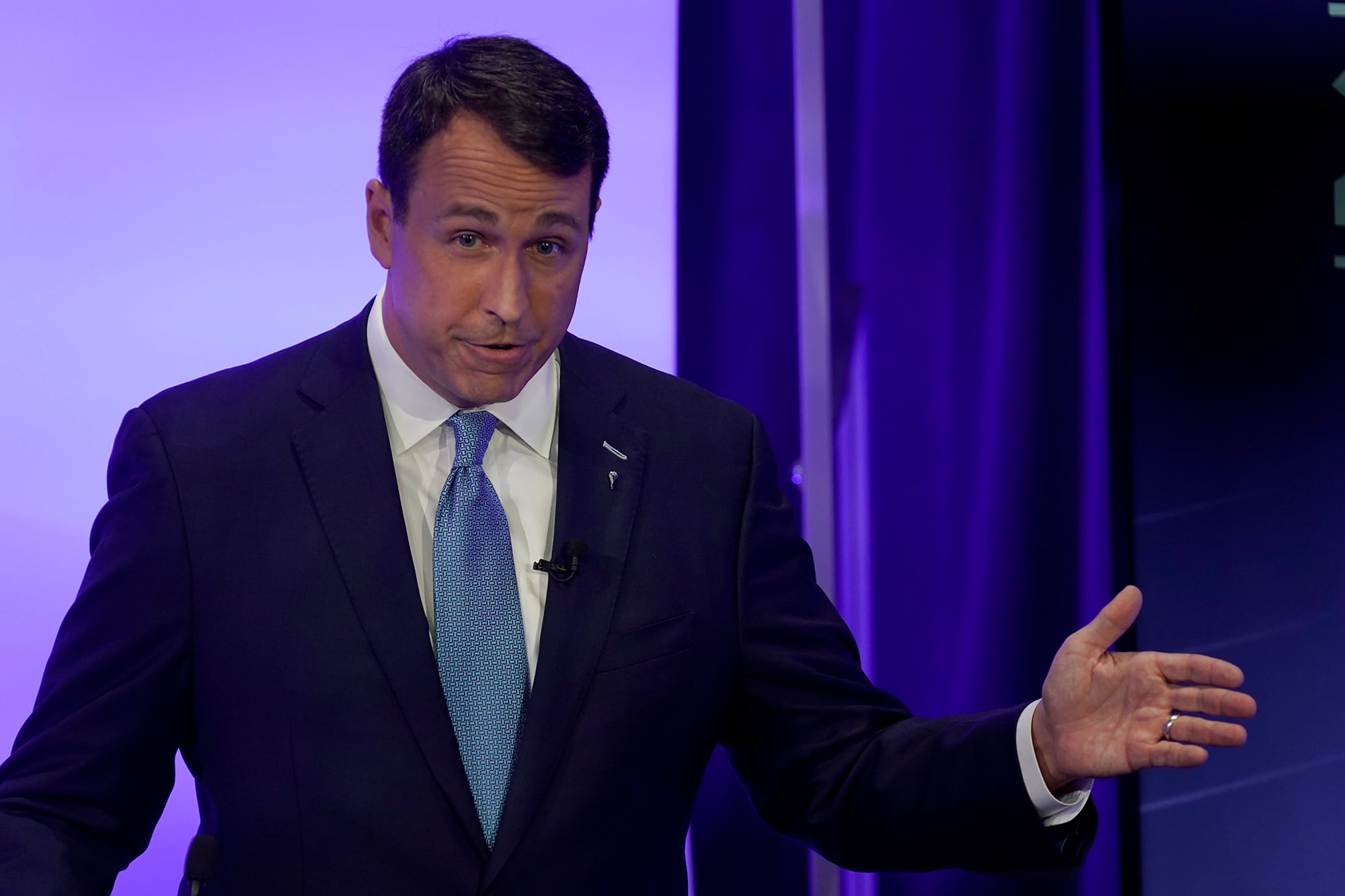 Democratic challenger Cal Cunningham speaks during a televised debate with U.S. Sen. Thom Tillis, R-N.C., on Oct. 1, 2020, in Raleigh, N.C.