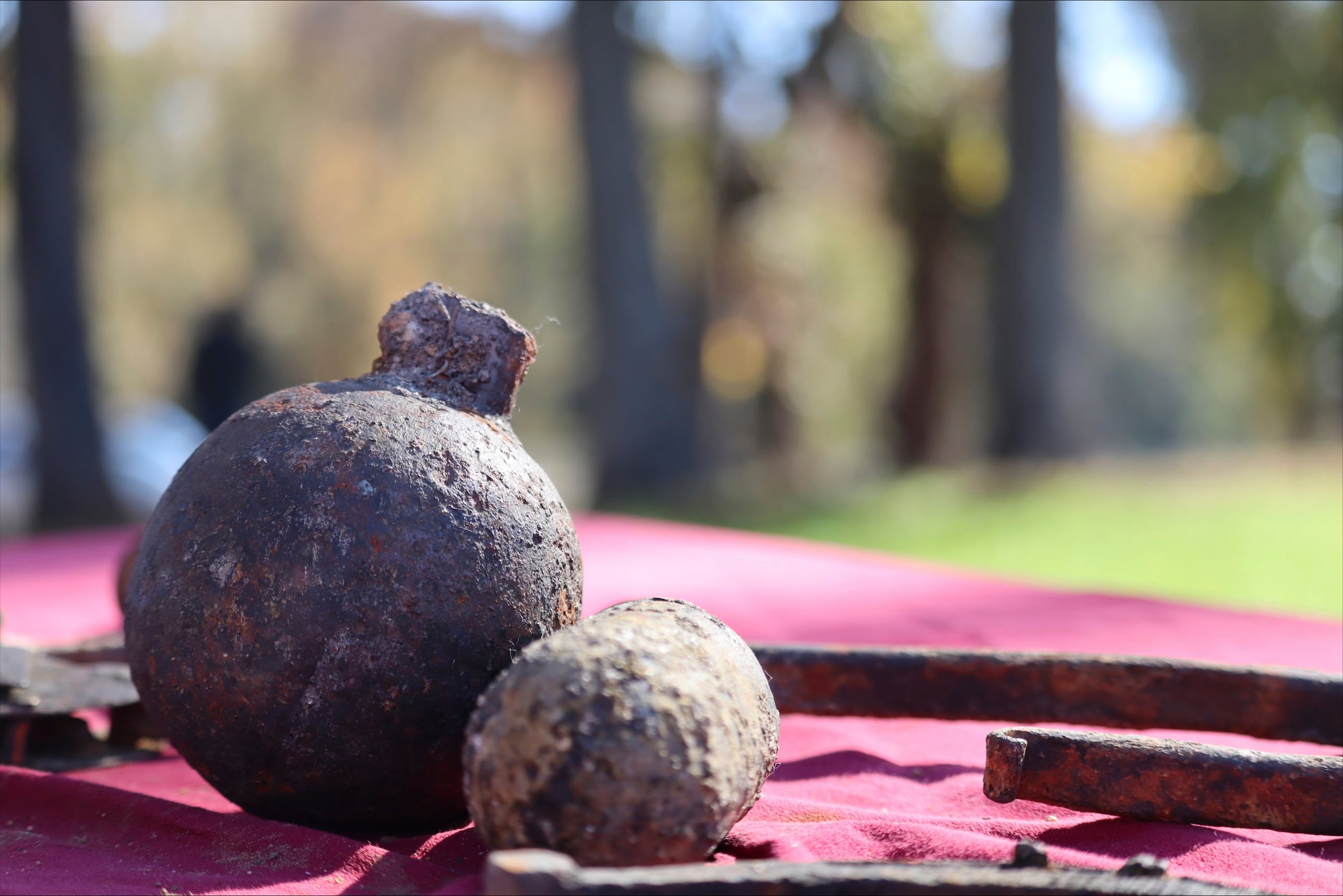 Civil War artifacts are displayed at a press conference celebrating the early completion of the Congaree River cleanup on Monday, Nov. 13, 2023 in Columbia, S.C.