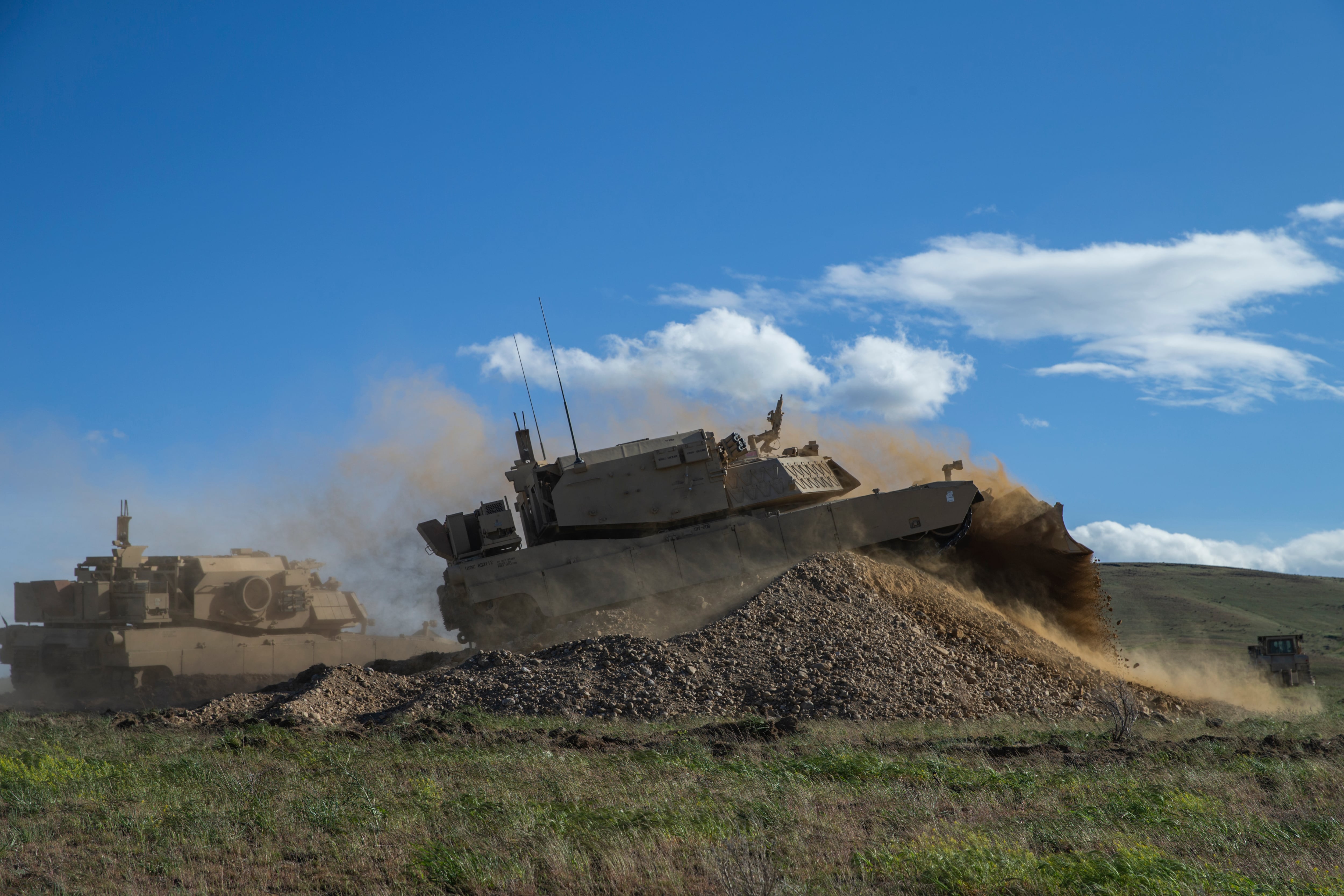 U.S. Marines conduct autonomous breaches with Assault Breacher Vehicles during the Robotic Complex Breach Concept experiment at Yakima Training Center in Yakima, Washington, April 27, 2019.