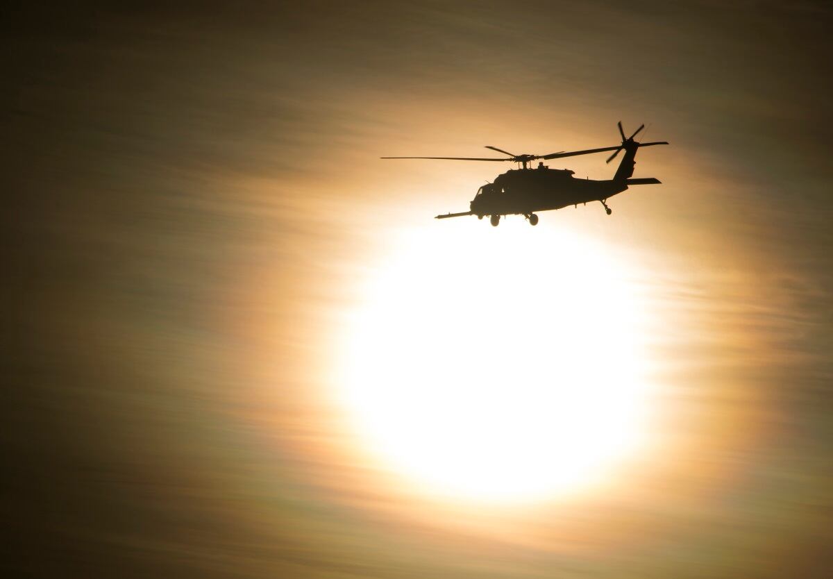 A U.S. Air Force HH-60 Pave Hawk helicopter with the 563rd Rescue Group performs aerial maneuvers during the Tiger Rescue VI exercise in Tucson, Ariz., Nov. 3, 2018.