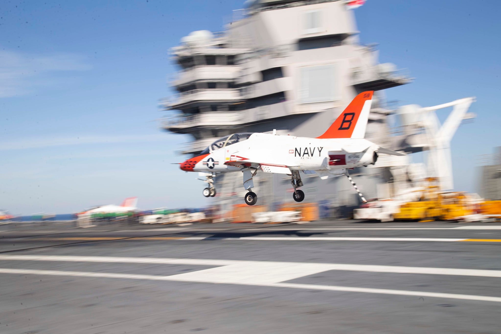 A T-45C Goshawk lands aboard the aircraft carrier USS Gerald R. Ford (CVN 78), Dec. 10, 2020, in the Atlantic Ocean.