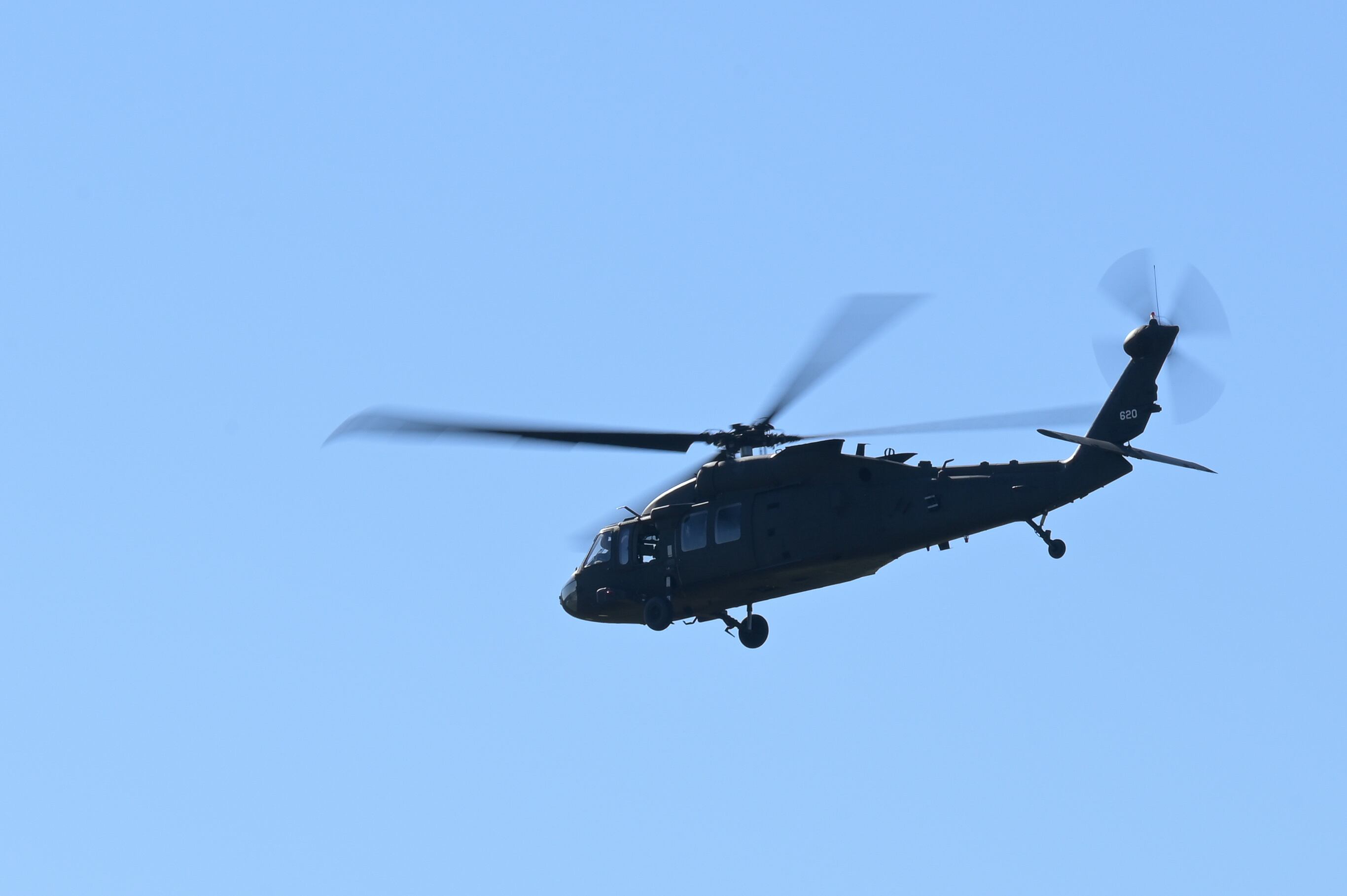 A Louisiana National Guard UH-60 Black Hawk helicopter departs a Louisiana Army National Guard Aviation Support Facility to assist with Hurricane Ian response efforts, Hammond, Louisiana, Sept. 28, 2022.