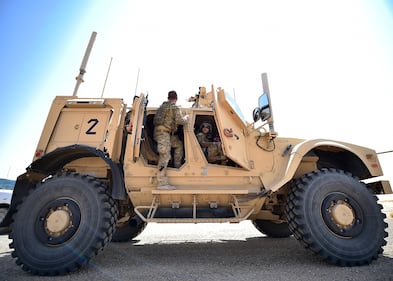 Members of the 378th Expeditionary Civil Engineer Squadron explosive ordnance disposal section perform a training scenario at Prince Sultan Air Base, Saudi Arabia, Sept. 4, 2020.