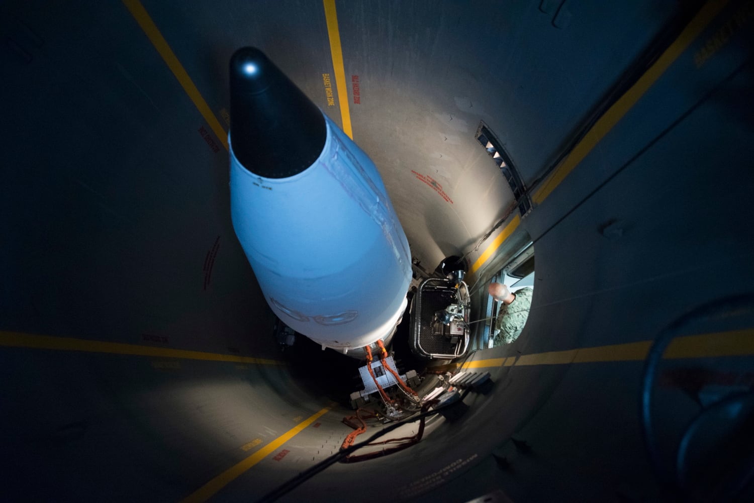 Navy Capt. Frank Bradley, executive assistant to Gen. Joseph F. Dunford Jr., chairman of the Joint Chiefs of Staff, tours the 49th Missile Defense Battalion at Fort Greeley, Alaska.