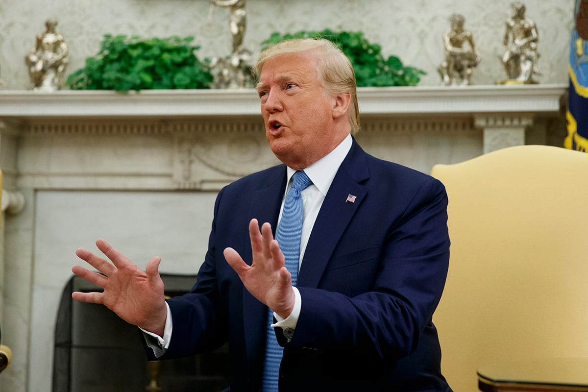 President Donald Trump speaks during a meeting with Pakistani Prime Minister Imran Khan in the Oval Office of the White House, Monday, July 22, 2019, in Washington.