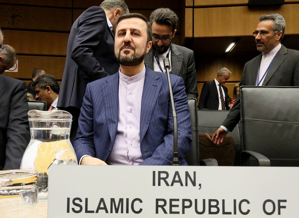 Iran's Ambassador to the International Atomic Energy Agency, IAEA, Gharib Abadi, waits for the start of the IAEA board of governors meeting at the International Center in Vienna, Austria, Wednesday, July 10, 2019.