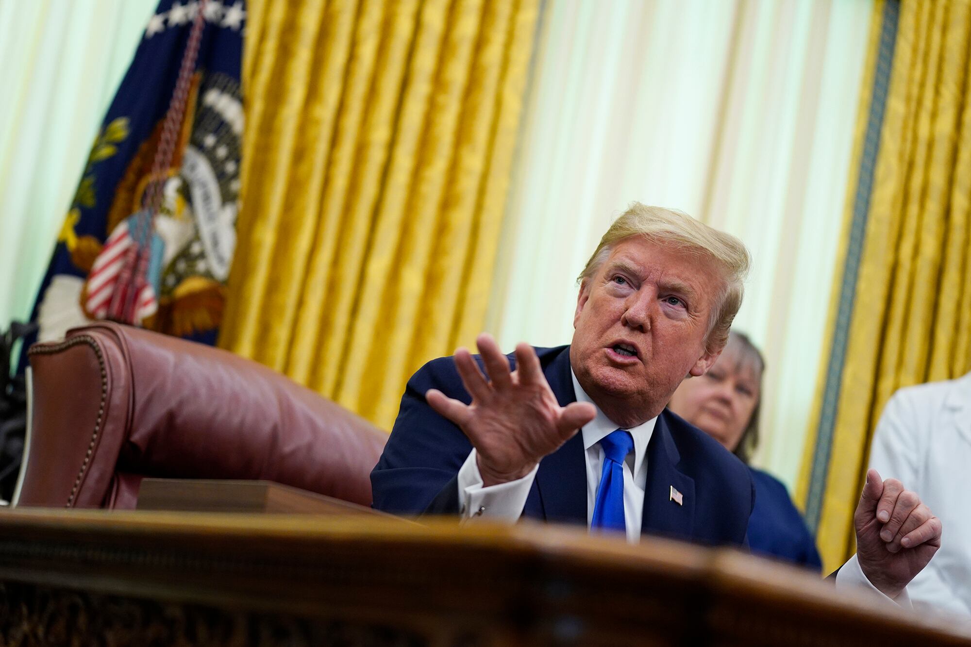 President Donald Trump speaks during an event to honor World Nurses Day, in the Oval Office of the White House, Wednesday, May 6, 2020, in Washington.