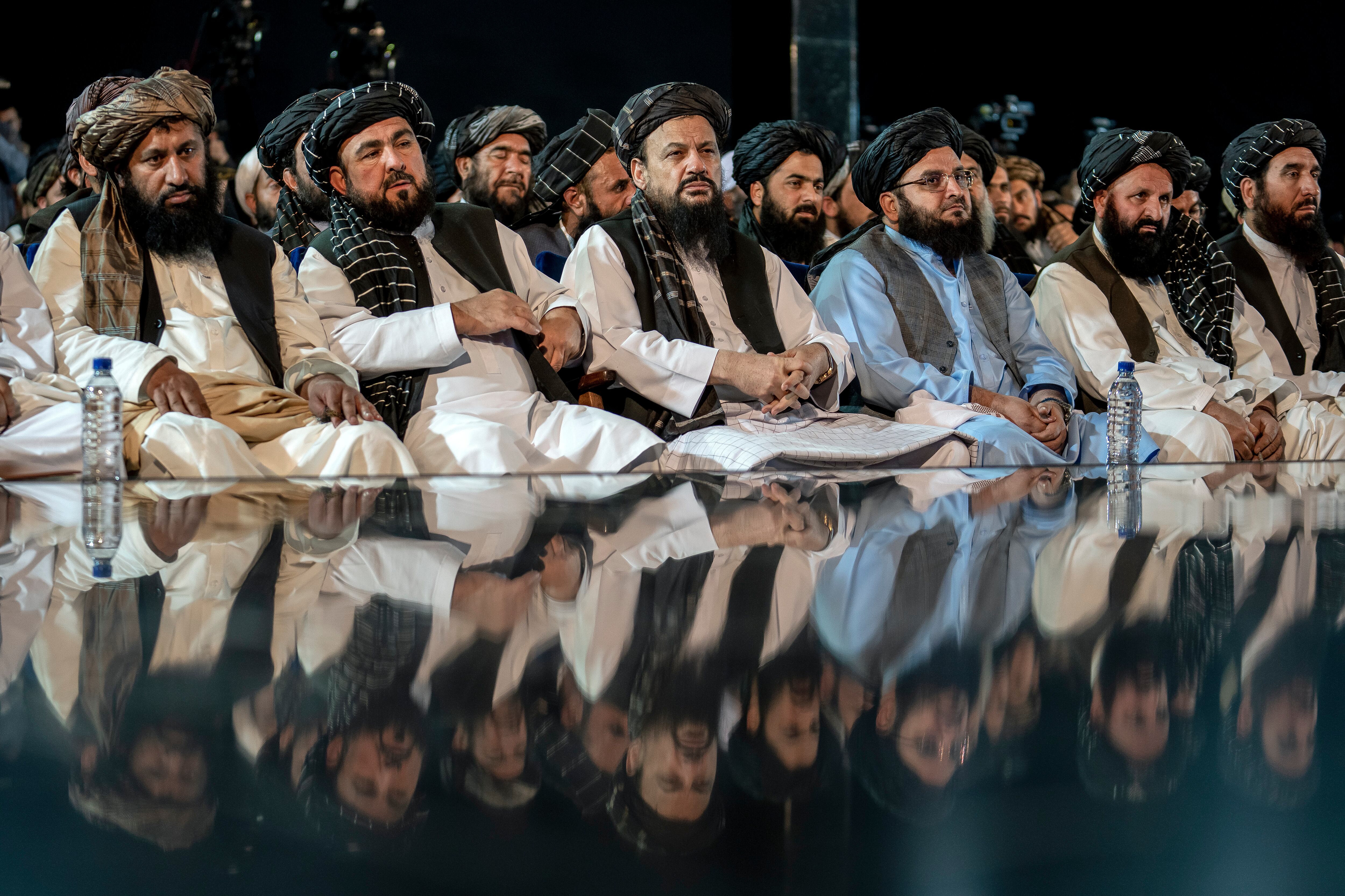 Taliban leaders attend a ceremony marking the 10th anniversary of the death of Mullah Mohammad Omar, the founder of the Taliban, in Kabul, Afghanistan, Thursday, May 11, 2023.