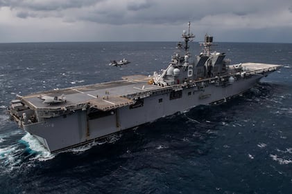 An F-35B Lightning II lands on the flight deck o the forward-deployed amphibious assault ship USS America (LHA 6) on Jan. 9, 2020, in the Philippine Sea.