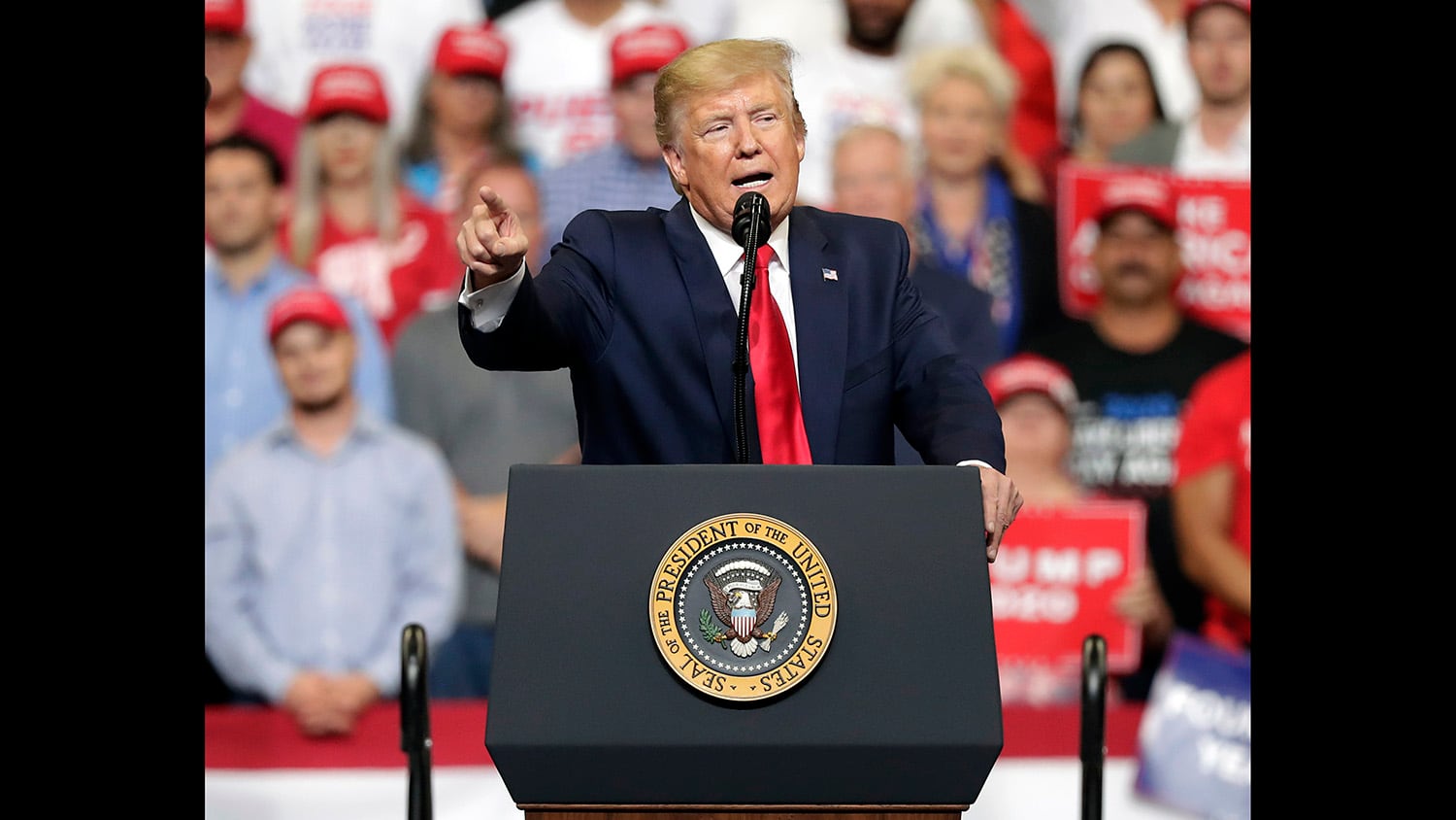 President Donald Trump speaks to supporters as he formally announced his 2020 re-election bid Tuesday, June 18, 2019, in Orlando, Fla.