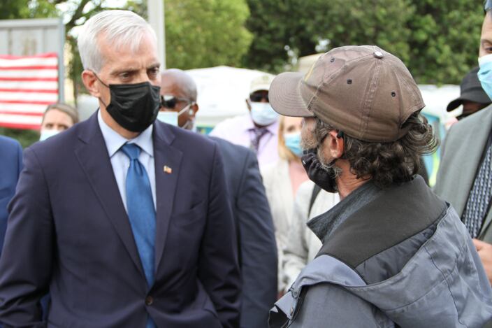 Department of Veterans Affairs Secretary Denis McDonough visited the Veterans Row encampment in Los Angeles in 2021.