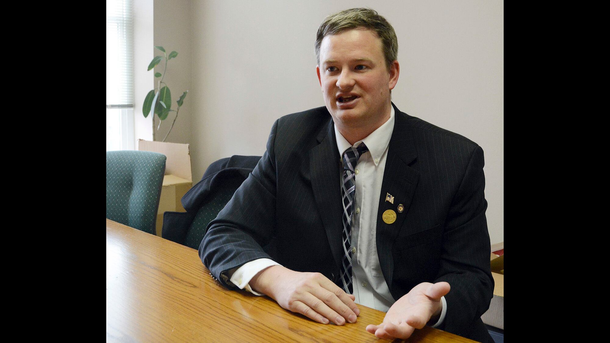 In this Feb. 23, 2014, file photo Jason Ravnsborg speaks in Sioux Falls, S.D.