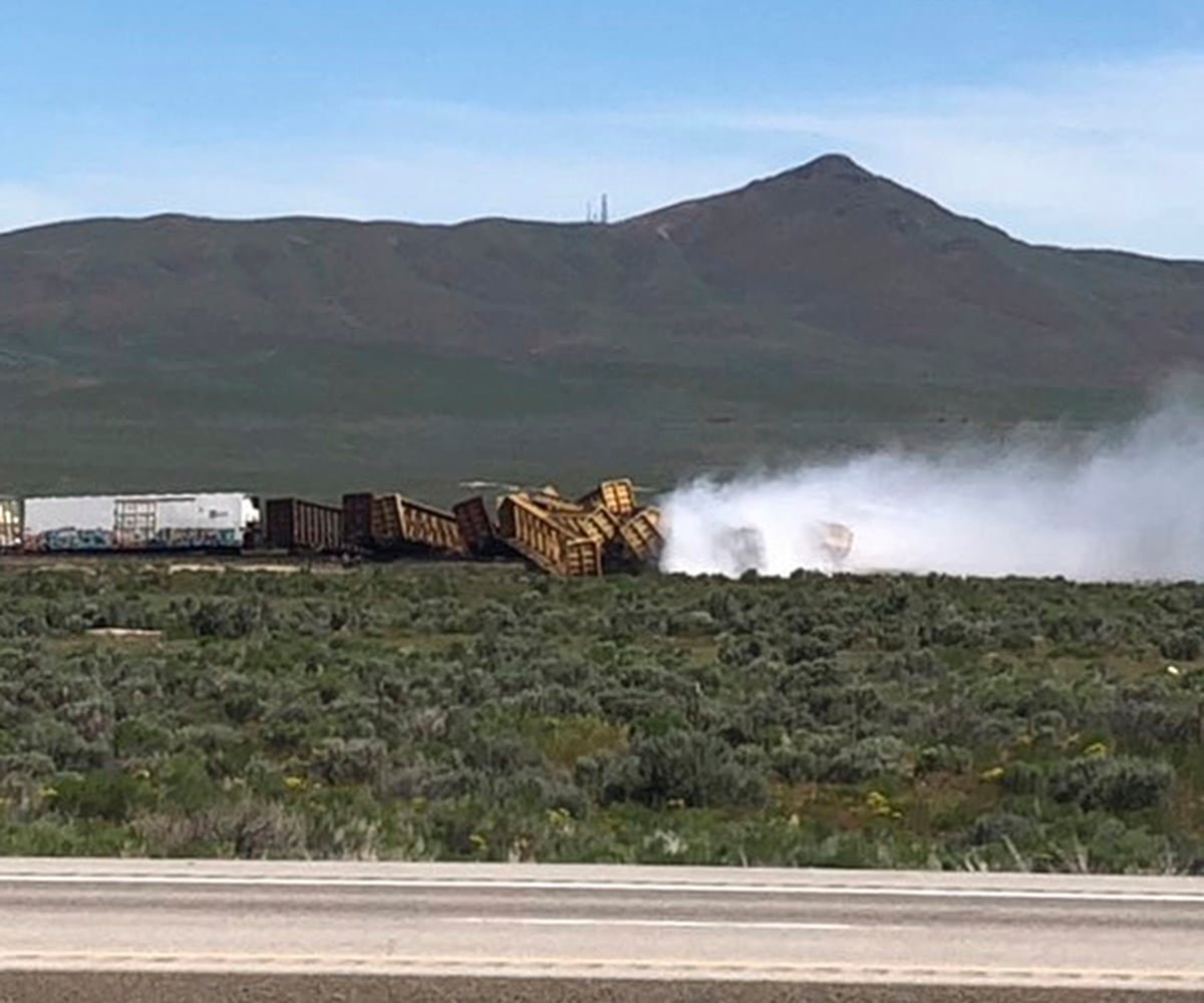 a train derailment and potential hazardous materials spill east of Wells, Nev.