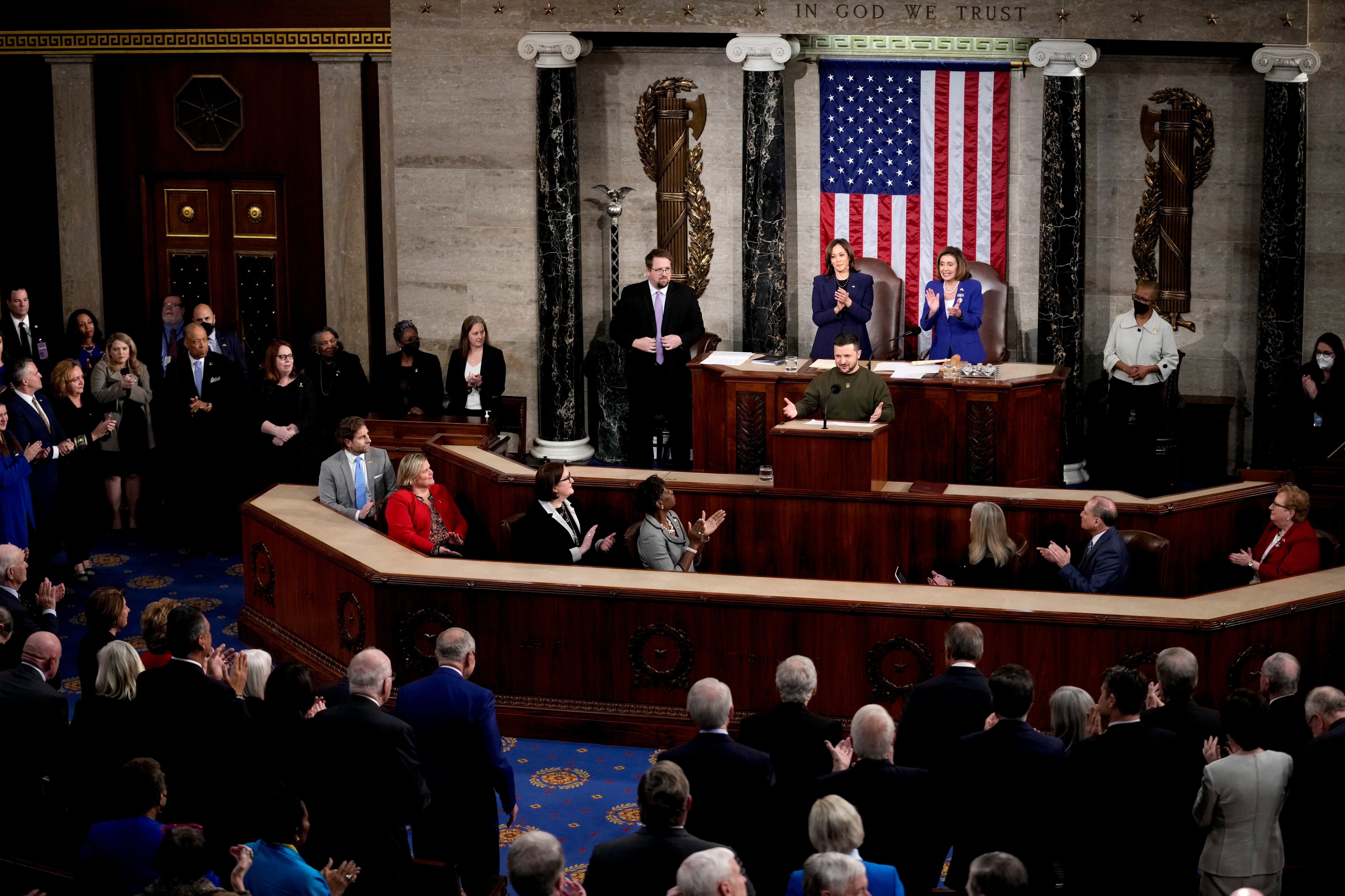 Ukrainian President Volodymyr Zelenskyy addresses a joint meeting of Congress on Capitol Hill in Washington, Wednesday, Dec. 21, 2022.