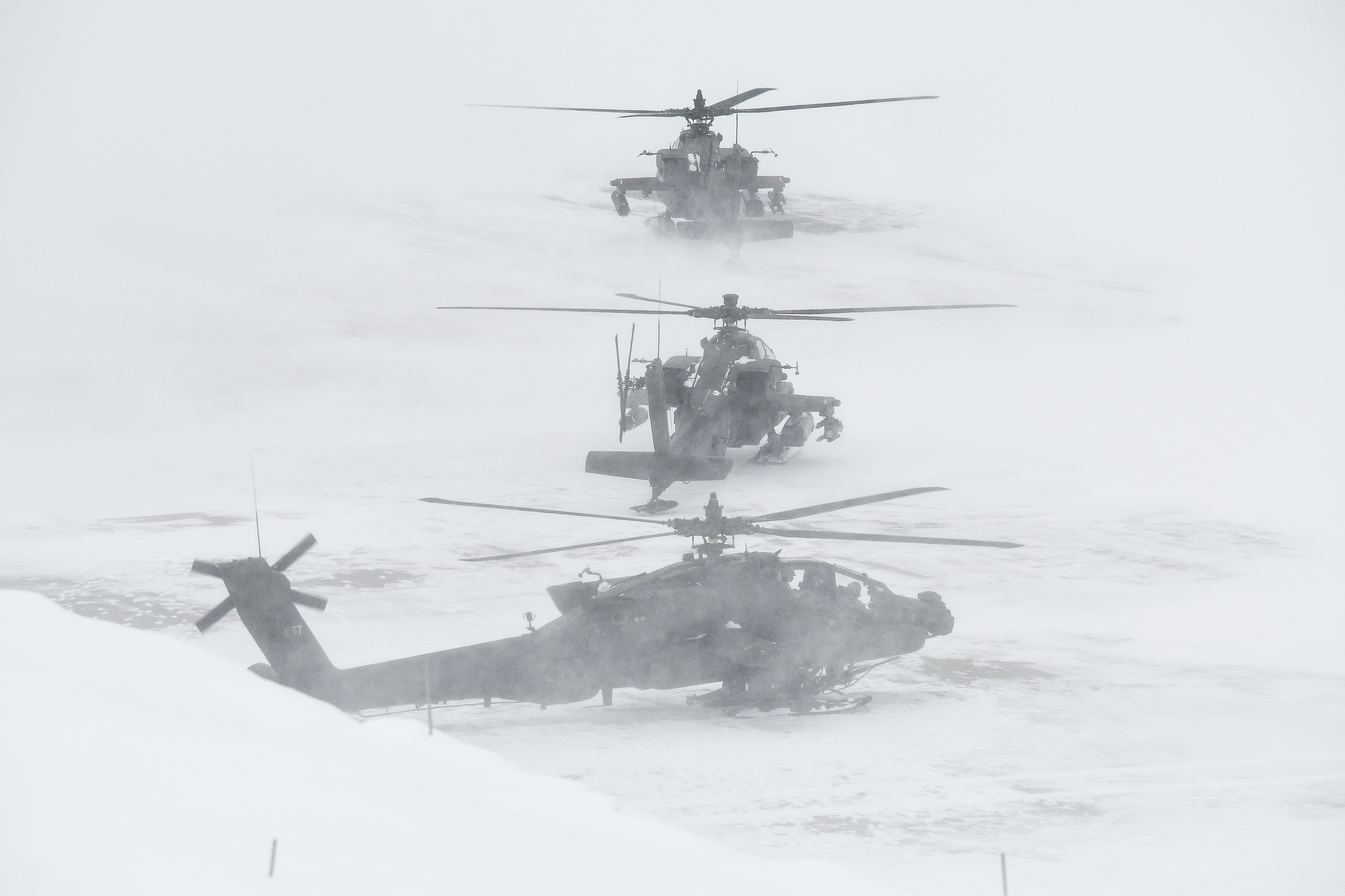 On April 12, 2023, 1st Battalion, 25th Aviation Regiment, prepares to leave Ladd Army Airfield at Fort Wainwright to conduct aerial gunnery training.