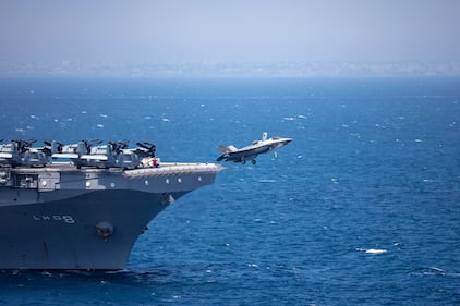 A U.S. Marine Corps F-35B Lightning II takes off from the amphibious assault ship USS Makin Island (LHD 8) on Dec. 22, 2020, in the Indian Ocean.