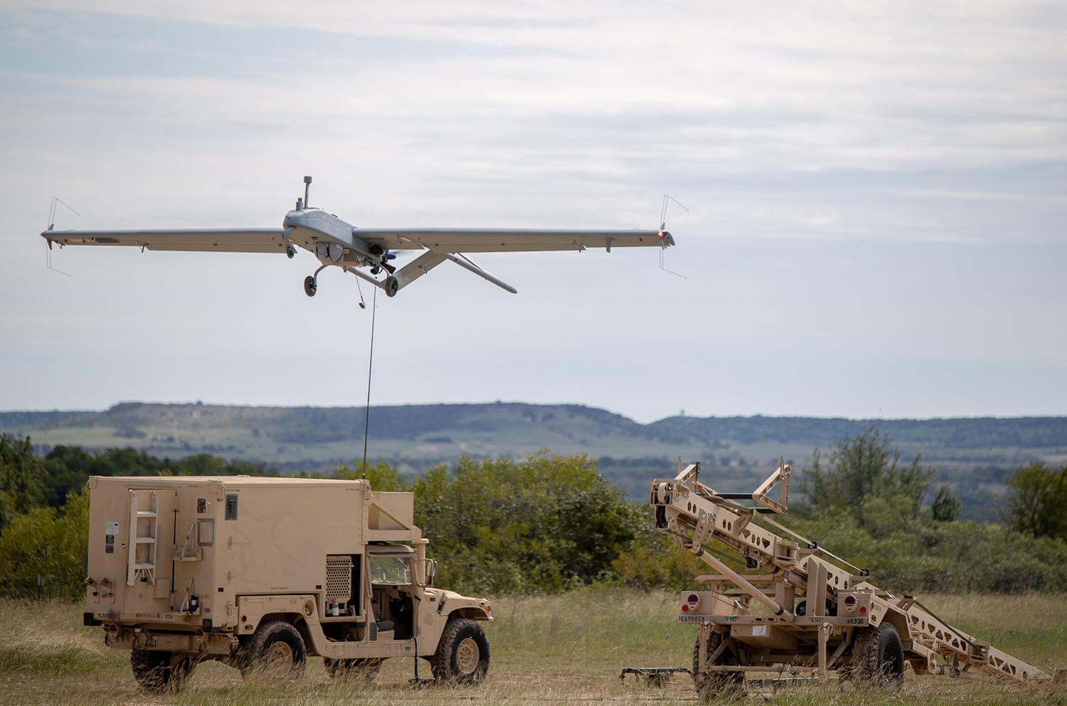 Soldiers conduct a test flight of the RQ-7Bv2 Shadow Tactical unmanned aircraft system on Oct. 11, 2018, at Fort Hood, Texas.