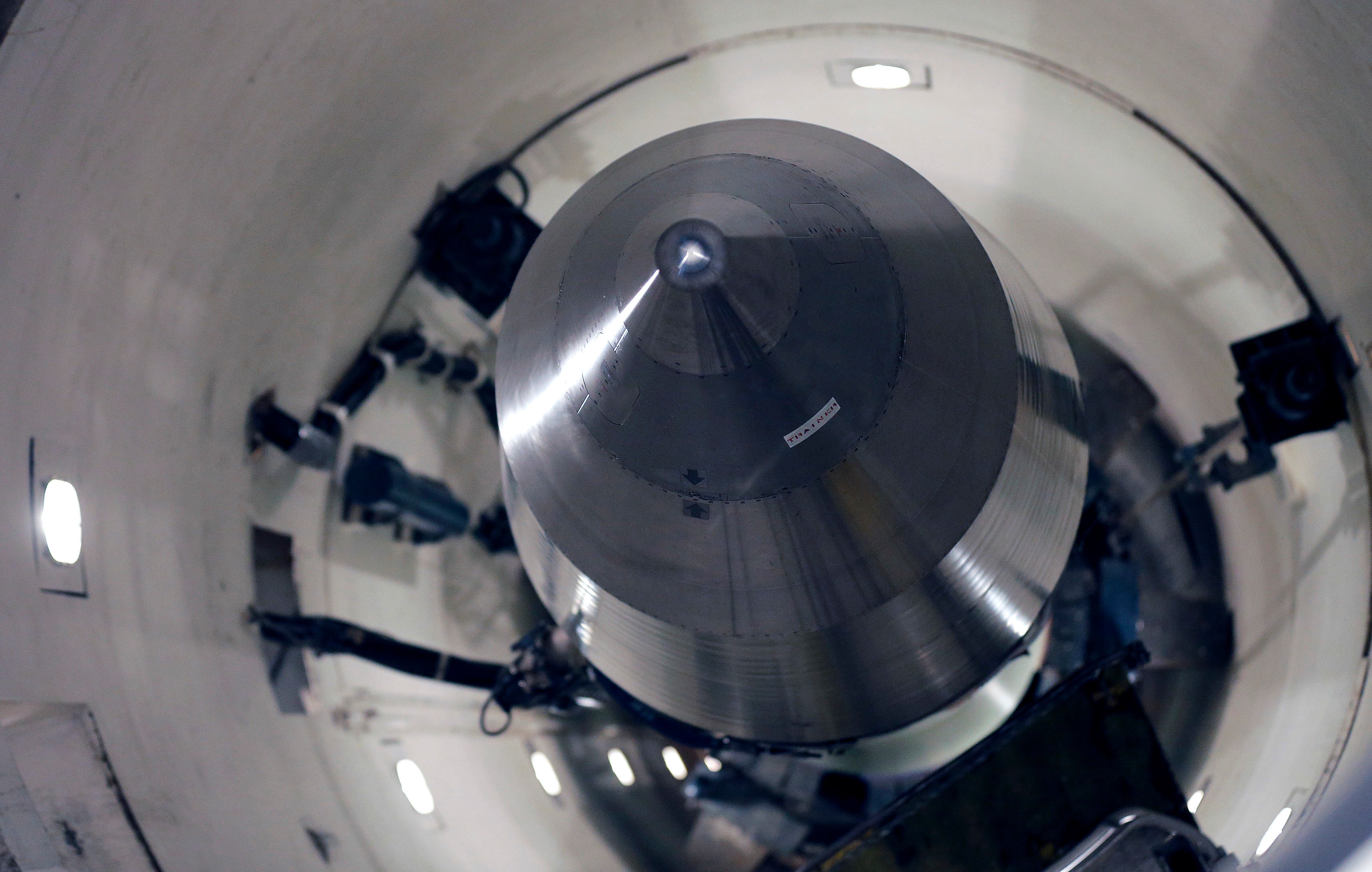 An inert Minuteman III missile is seen in a training launch tube at Minot Air Force Base, N.D., June 25, 2014.