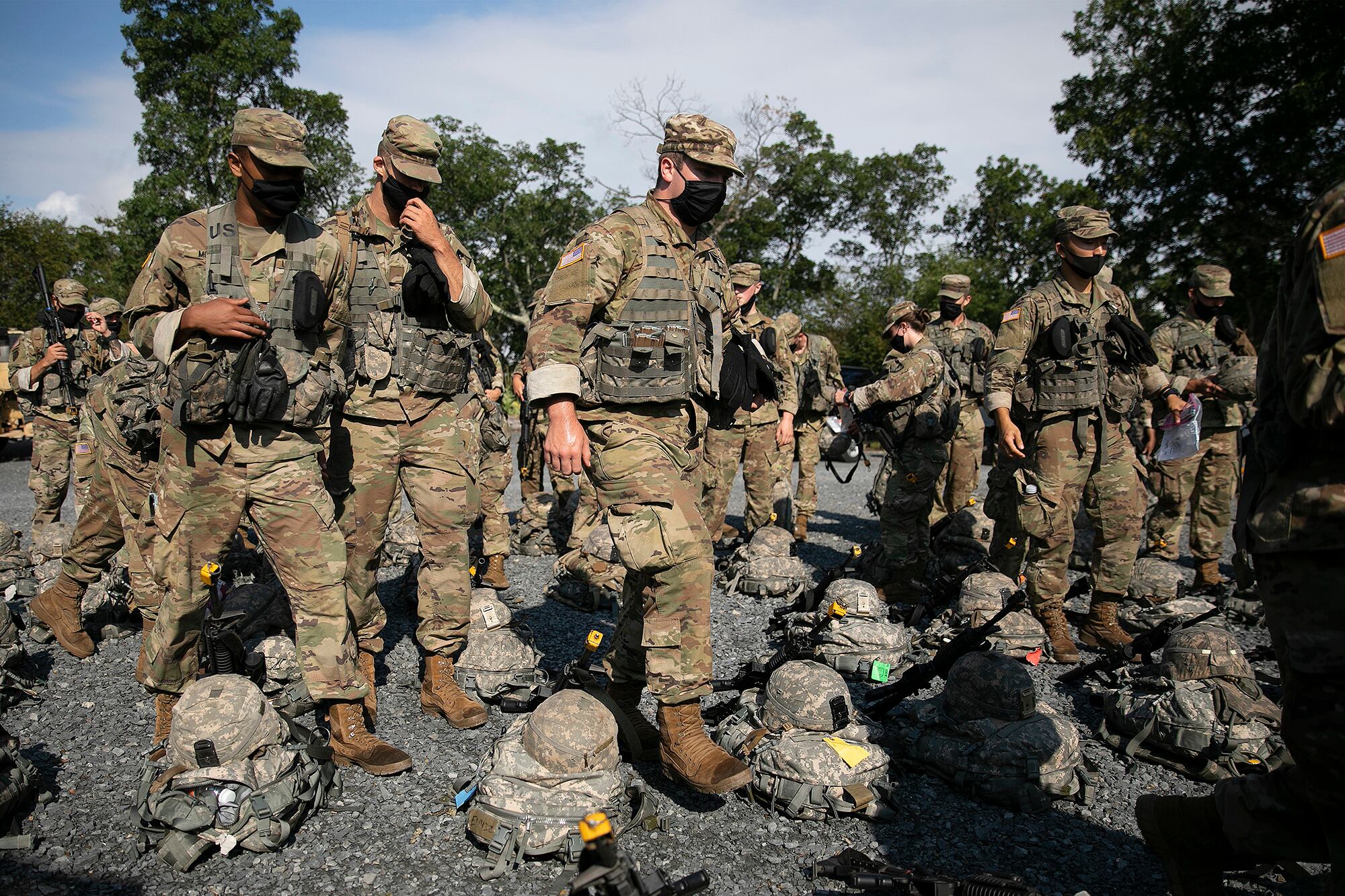 Cadets wear masks during training, Friday, Aug. 7, 2020, in West Point, N.Y.